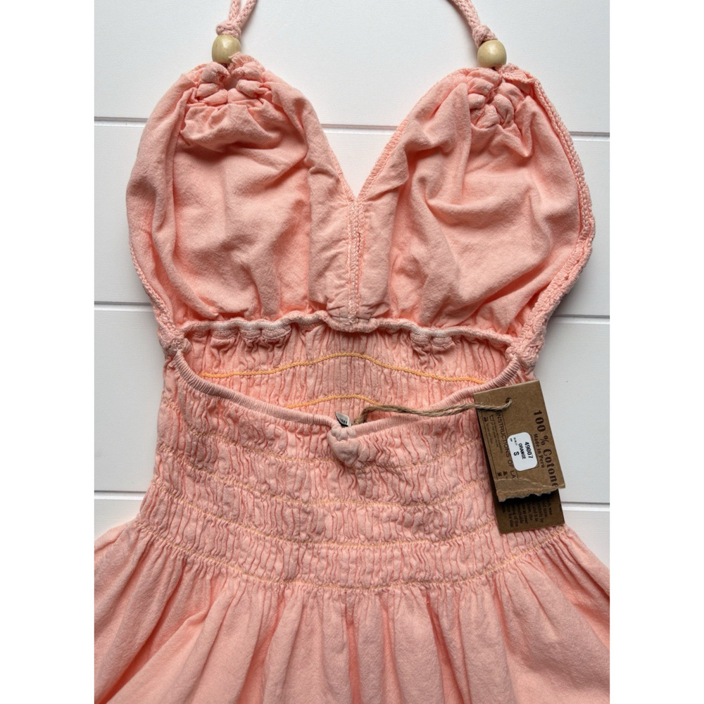 Blanco Coral Pink Crochet Lace Halter Mini Dress Size S Smocked Boho Cottagecore - Picture 8 of 12